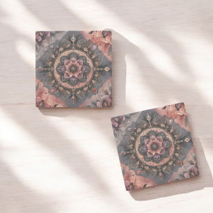 Dunkle Romance Burgund Art Deco Blumen Sommer Steinuntersetzer