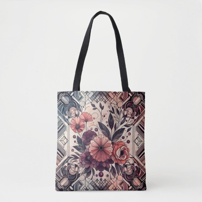 Dunkle Romance Burgund Art Deco Blumen Sommer Tasche (Vorderseite)