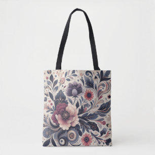 Dunkle Romance Burgund Art Deco Blumen Sommer Tasche