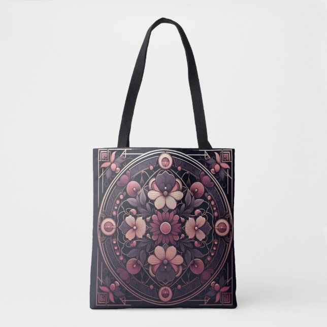 Dunkle Romance Burgund Art Deco Blumen Sommer Tasche (Vorderseite)