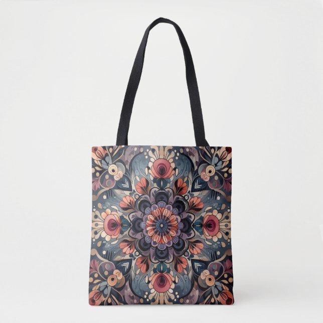 Dunkle Romance Burgund Art Deco Blumen Sommer Tasche (Vorderseite)