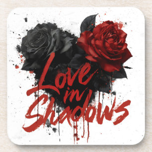 Dunkle Romance Grafik mit Schwarz und Rote Rosen Getränkeuntersetzer