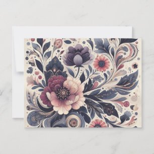 Dunkle Romantik Burgund Art Deco Floral Sommer Postkarte