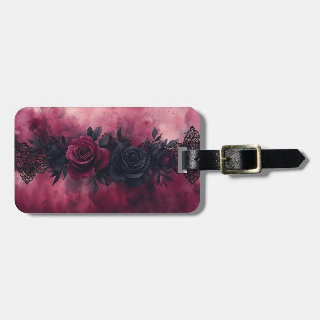 Dunkle Romantik: Gotische Rose und Spitzendesign Gepäckanhänger (Vorderseite horizontal)