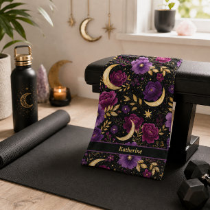 Dunkle Romantik Himmelsmond Name Lila Gold Sport Handtuch