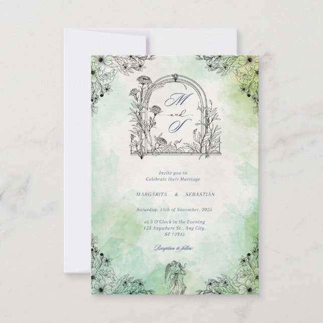 dunkle Romantik Vintag Save the Date grün Einladung (Vorderseite)