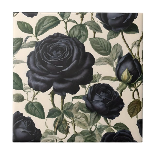 **"Dunkle Romantik: Vintage schwarze Rose"*** Fliese (Vorderseite)