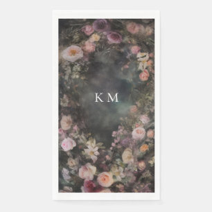 Dunkle Romantische Blumen-Monogramm-Hochzeit Serviette