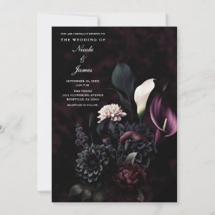 Dunkle Romantische Blumige Hochzeit im Moody-Stil Einladung
