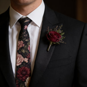 Dunkle romantische Burgunder- und staubige Rosen-S Krawatte