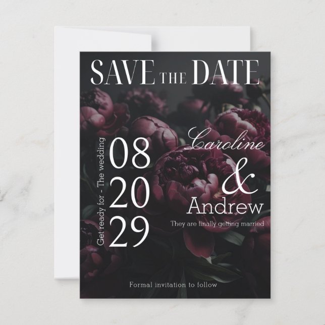 Dunkle Romantische Elegante Zeitschrift Foto Save The Date (Vorderseite)