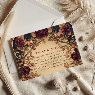 Dunkle Romantische Florale Hochzeit Dankeskarte