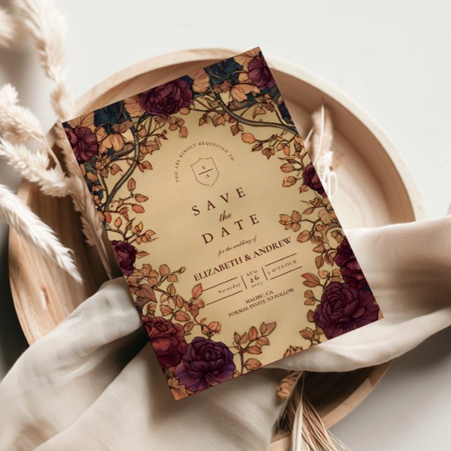 Dunkle Romantische Florale Hochzeit Save The Date (Von Creator hochgeladen)