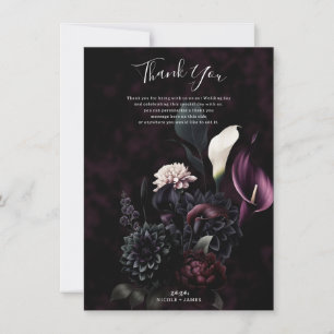 Dunkle Romantische Florale Hochzeits-Dankeskarten Einladung