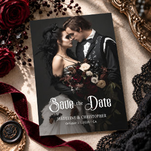 Dunkle Romantische Gothic-Hochzeitsfoto Save-the-D Einladung
