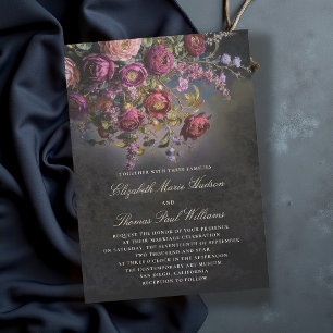 Dunkle Romantische Moody Burgunder Florale Schwarz Einladung