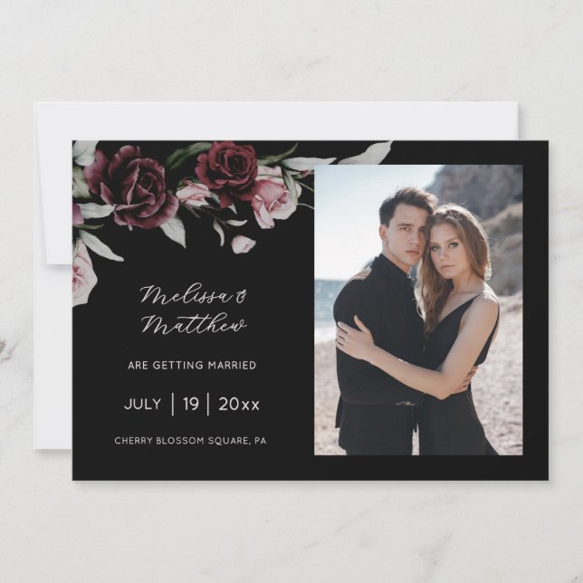 Dunkle Romantische Rosen Schwarze Hochzeit Save The Date (Vorderseite)