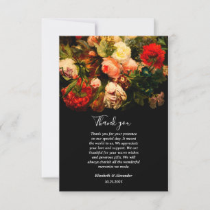 Dunkle romantische stimmungsvolle elegante Blumenh Dankeskarte