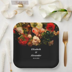 Dunkle romantische stimmungsvolle elegante Blumenh Pappteller