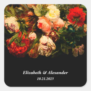 Dunkle romantische stimmungsvolle elegante Blumenh Quadratischer Aufkleber