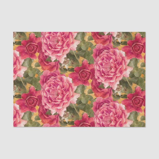 Dunkle rosa Rosen-Blumenmuster Seidenpapier (Vorderseite)