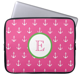 Dunkle Rosa-und Jäger-Grün-Anker-Laptop-Hülse Laptopschutzhülle