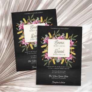 Dunkle Rosarote Lilie Botanische Hochzeit Einladungspostkarte