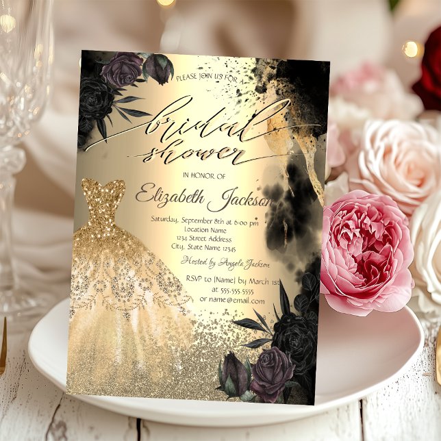 Dunkle Rose Gold Diamonds Dress Brautparty Einladung (Von Creator hochgeladen)