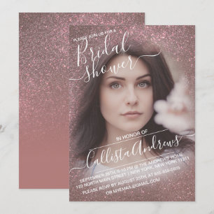 Dunkle Rose Gold Funkelnd Glitzer Foto Brautparty Einladung