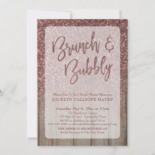Dunkle Rose Gold Glitzer Barn Wood Brunch & Bubble Einladung