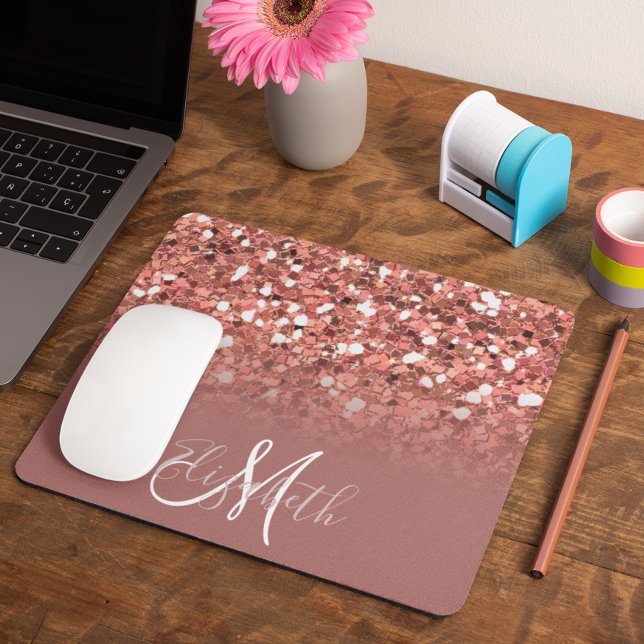Dunkle Rose Gold Glitzer Bling Personalisiert Mousepad (Von Creator hochgeladen)