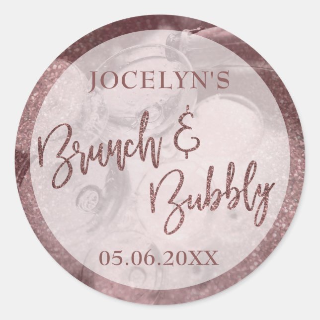 Dunkle Rose Gold Glitzer Brunch & Bubbly Runder Aufkleber (Vorderseite)