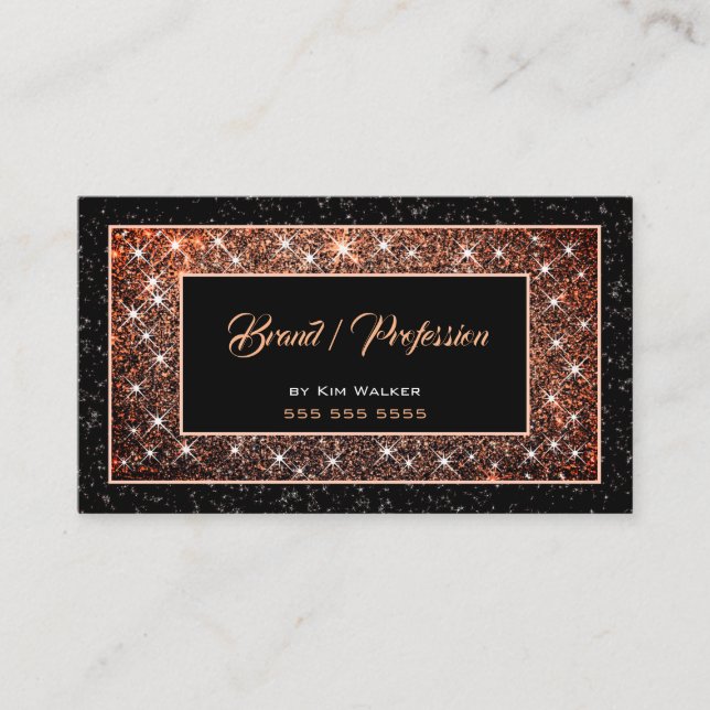 Dunkle Rose Gold Glitzer Social Media Black Glam Visitenkarte (Vorderseite)