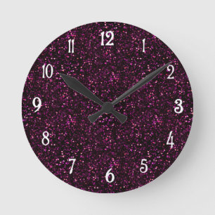 Dunkle Rose Pink Posh Glitzer Runde Wanduhr
