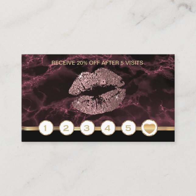 Dunkle Rosen-Marmor-Glitzer-Lippenloyalität Treuekarte (Vorderseite)
