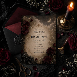 Dunkle Rosen und Mond Elegant Gothic Hochzeitsfeie Einladung