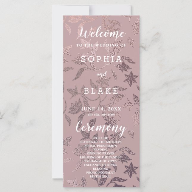 Dunkle Rosenhochzeit und florales Hochzeitsprogram (Vorderseite)