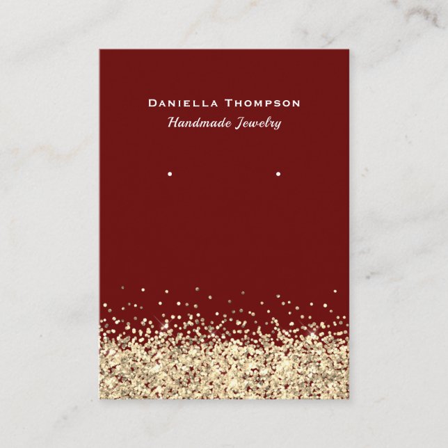 Dunkle rote Imitate Gold Glitzer Schmuck Ohrring D Visitenkarte (Vorderseite)