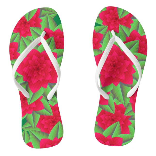 Dunkle rote Kamelien und grüne Blätter Flip Flops (Fußbett)