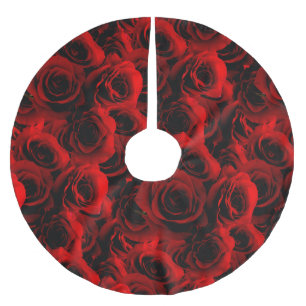 Dunkle Rote Rosen für Sie Polyester Weihnachtsbaumdecke