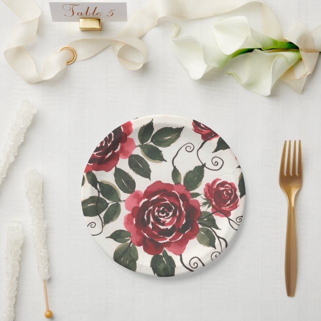 Dunkle rote Rosen-Papierplatte Pappteller (Hochzeit)