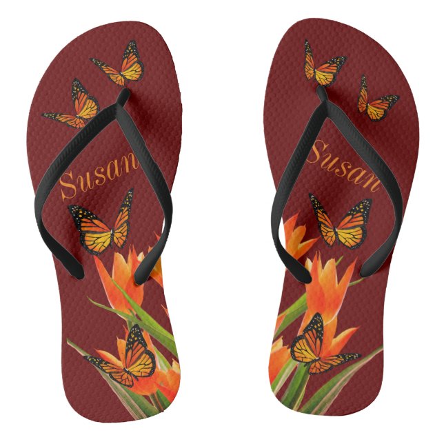 Dunkle rote Schmetterlingspaare mit Flip Flops (Fußbett)