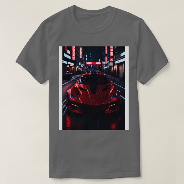 Dunkle rote Sportarten in der japanischen Neonstad T-Shirt (Design vorne)