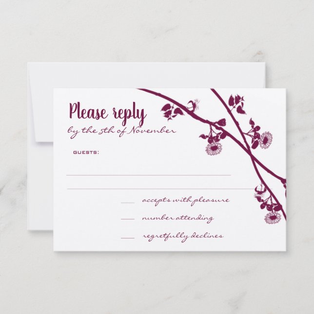 Dunkle rote Violet Lila Wildblume Hochzeit RSVP Karte (Vorderseite)