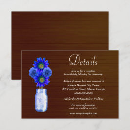 Dunkle Rustikal Blue Floral Mason Jar Wedding Deta Begleitkarte