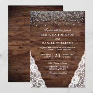 Dunkle Rustikale Braun-Spitzen-Hochzeitseinladung Einladung