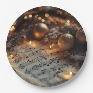 Dunkle Rustikale Weihnachtsmusiknoten Pappteller