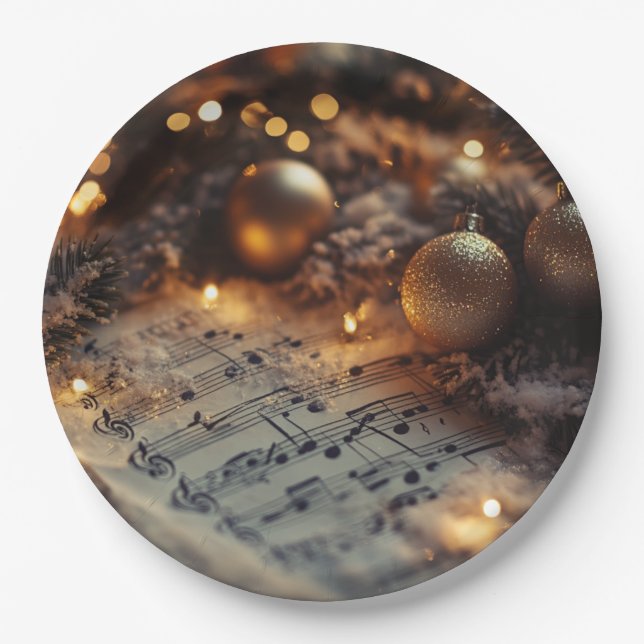 Dunkle Rustikale Weihnachtsmusiknoten Pappteller (Vorderseite)