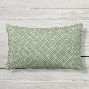 Dunkle Sage Diagonal Tattersall Lumbar Kissen Für Draußen