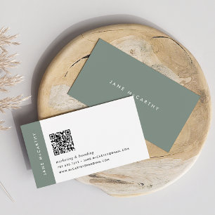 Dunkle Sage   Moderner Minimalistischer QR-Code Visitenkarte